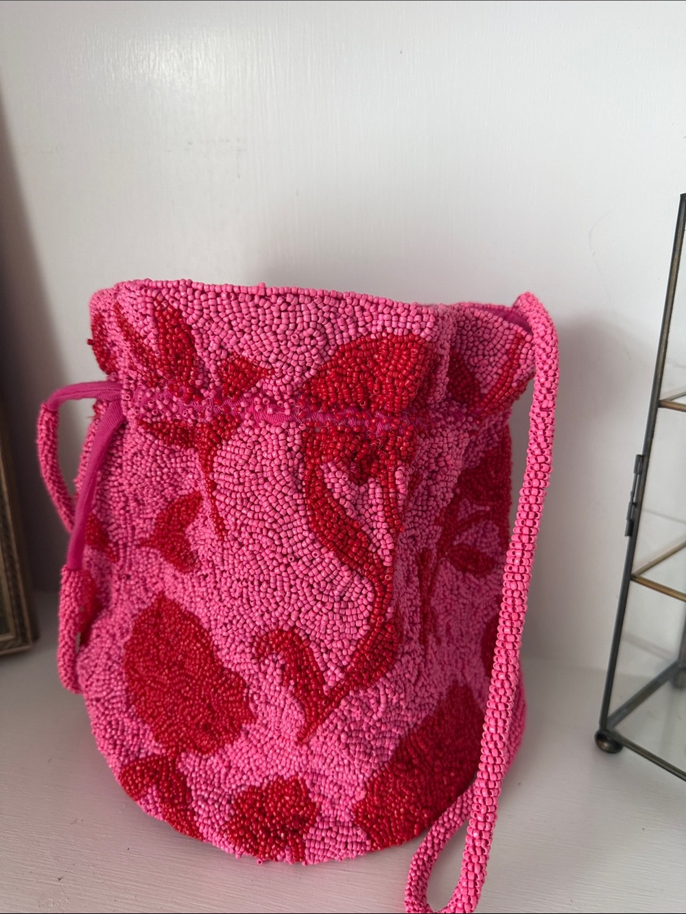 Kate Spade Beaded Pink & Red Floral Bucket Bag